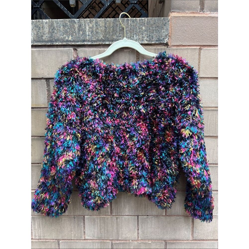 🎀Vintage🎀 1980s Colorful Shaggy Cropped Sweater Size Large - Picture 5 of 5
